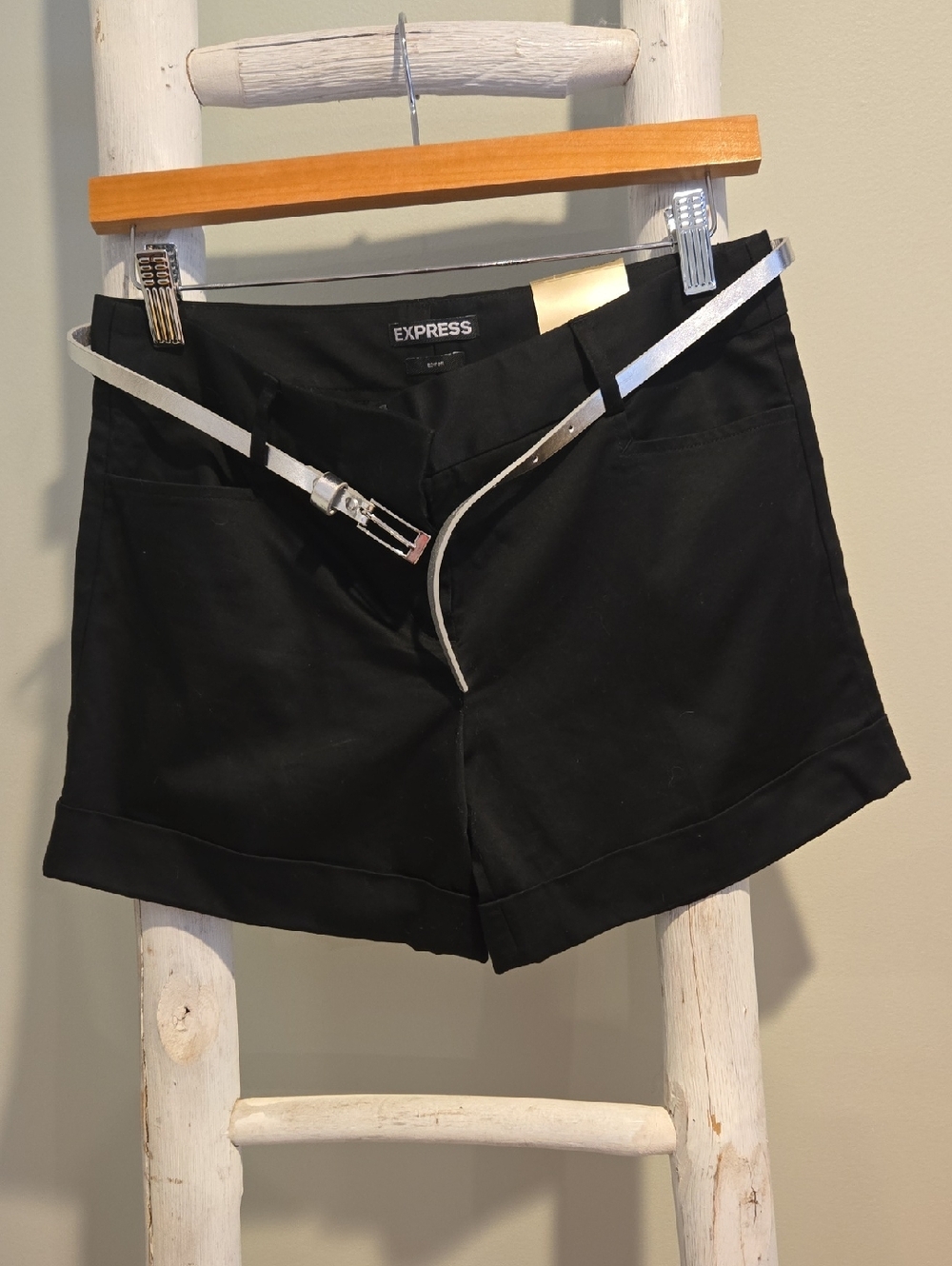 Express Black High-Waist Shorts with Silver Belt Accent Size 2